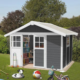 Abri de jardin en PVC 7,5m² DECO gris foncé et blanc Grosfillex + kit ancrage offert Ma boutique